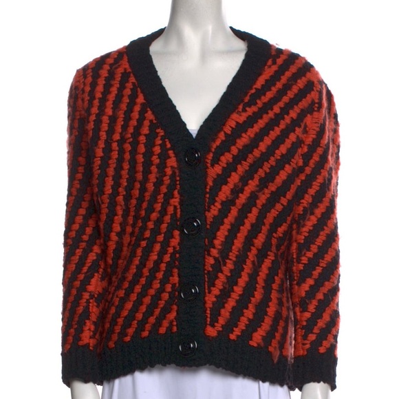 Miu Miu Striped Wool Cardigan Sweater | Black & Red/Orange | Size IT 36 / US XS - Picture 1 of 8
